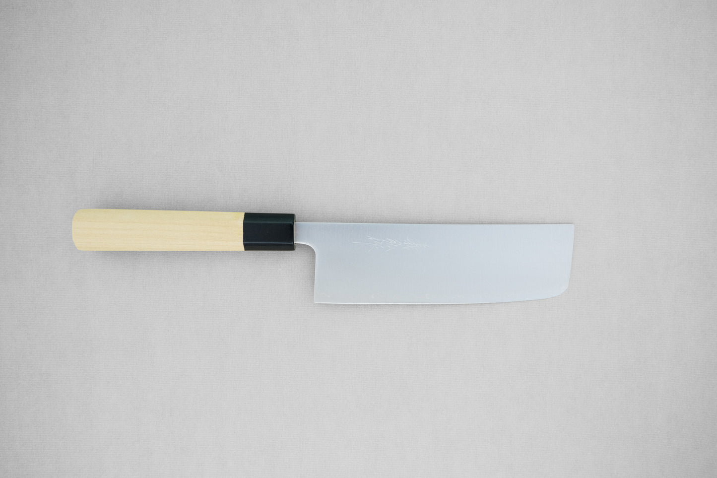 Yoshihiro stainless clad aogami super nakiri 165 with an octagonal ho wood and buffalo horn handle