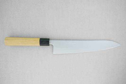 Yoshihiro roestvrijstalen aogami super gyuto 240 met een achthoekige ho-houten en buffelhoornen handgreep