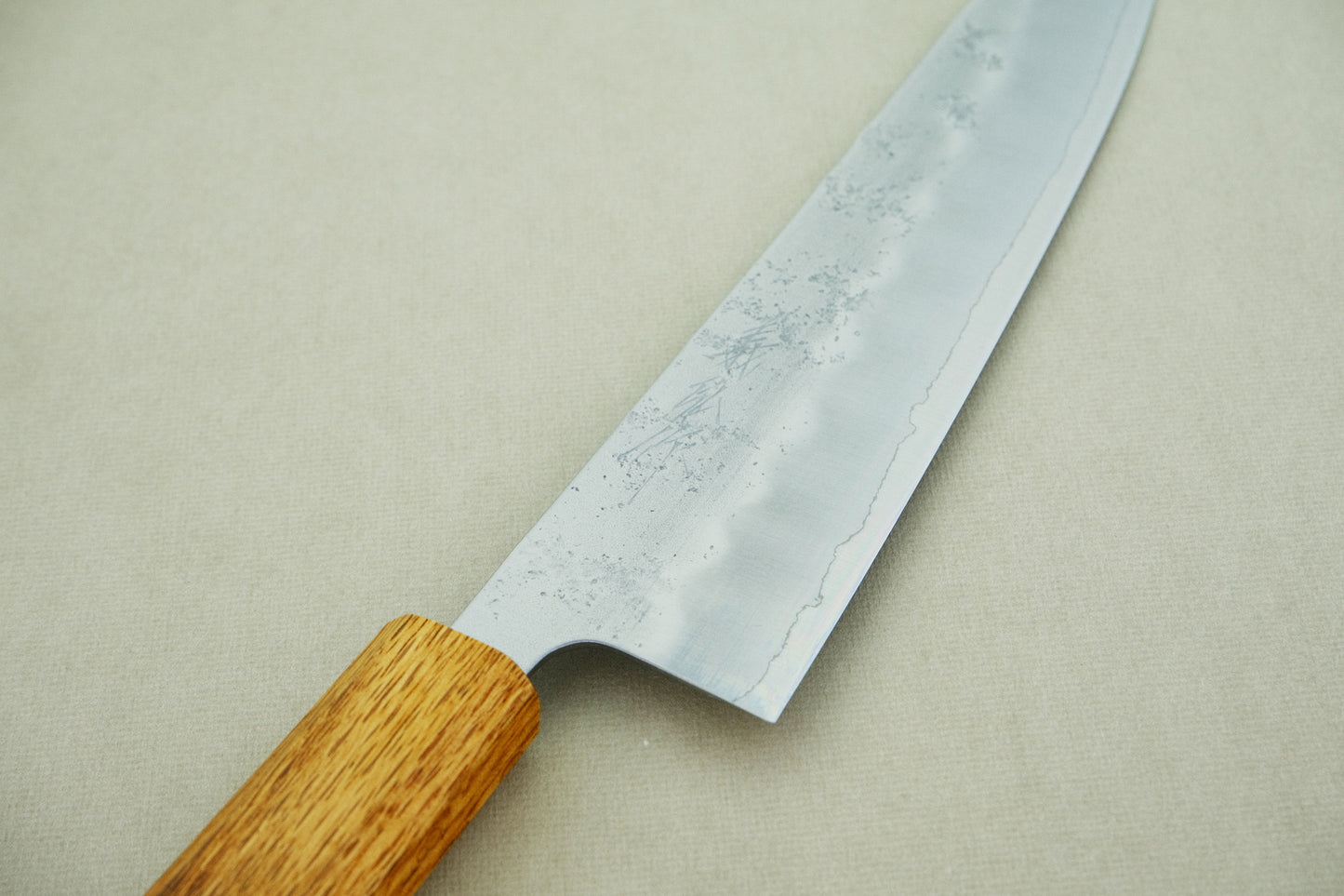 Yoshihiro ginsan nashiji gyuto 210 with a burnt lacquered octagonal oak handle