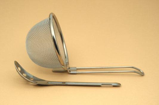 Stainless steel miso strainer with muddling spoon