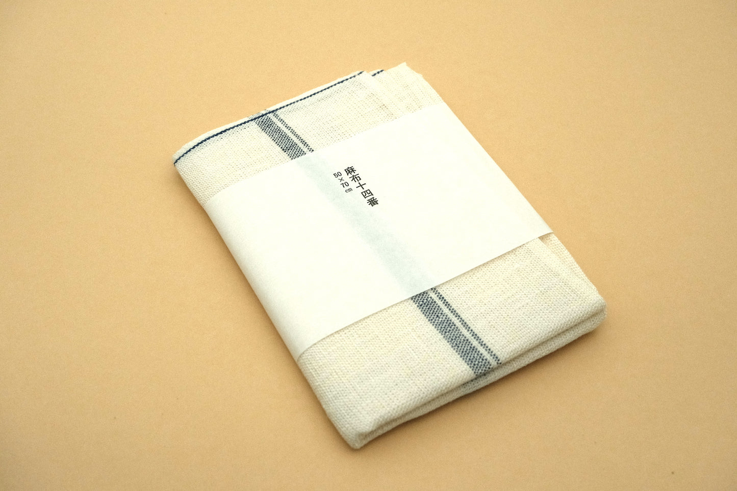 Azmaya dishcloth made of white flax linen with a blue stripe woven by Hayashiyo in Shiga