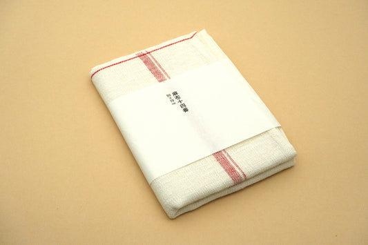 Azmaya dishcloth made of white flax linen with a blue stripe woven by Hayashiyo in Shiga