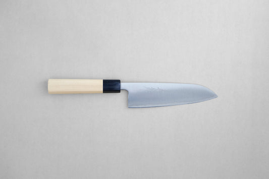 Yoshihiro stainless clad aogami super santoku 165 with an octagonal ho wood and buffalo horn handle